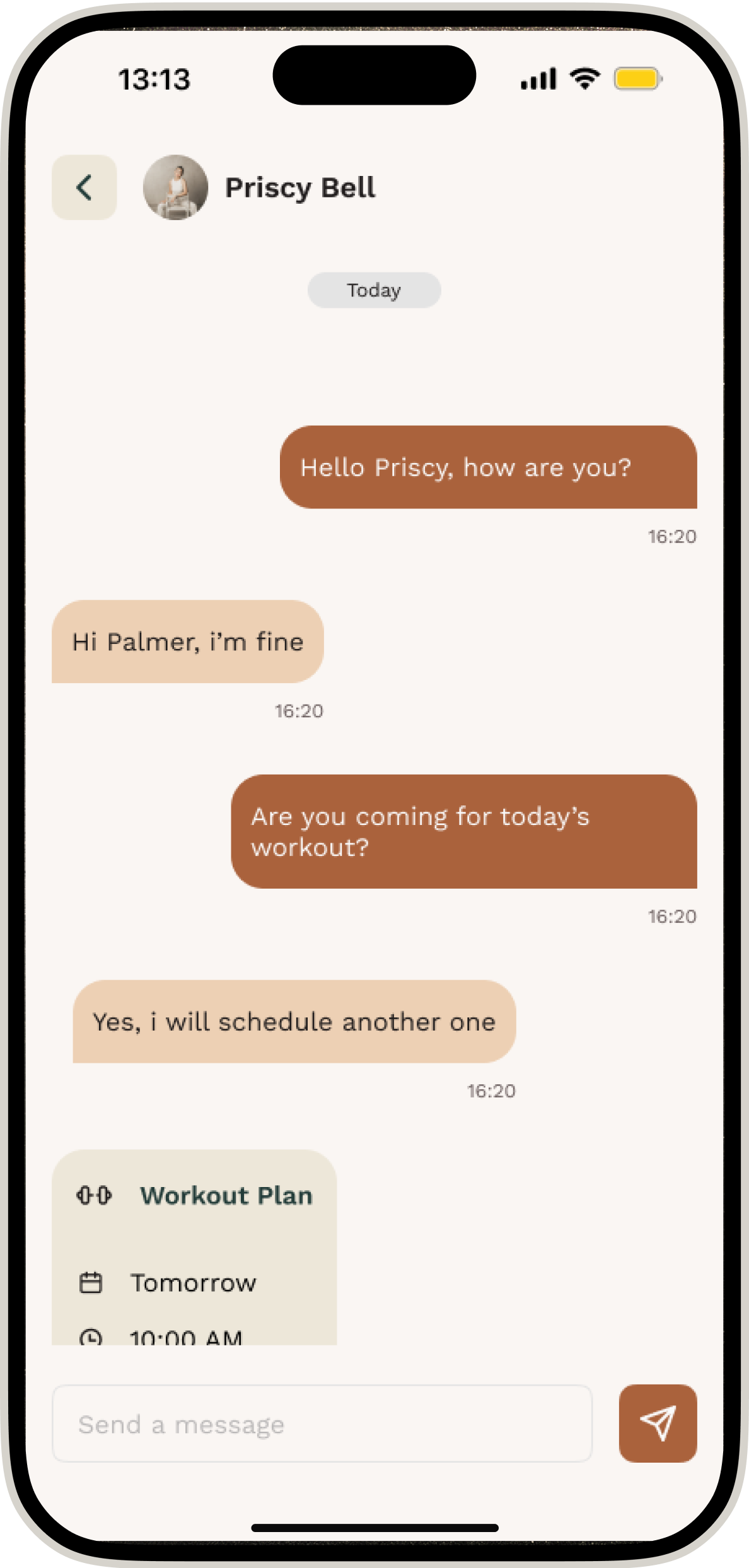 Aara in-app chat feature on a phone