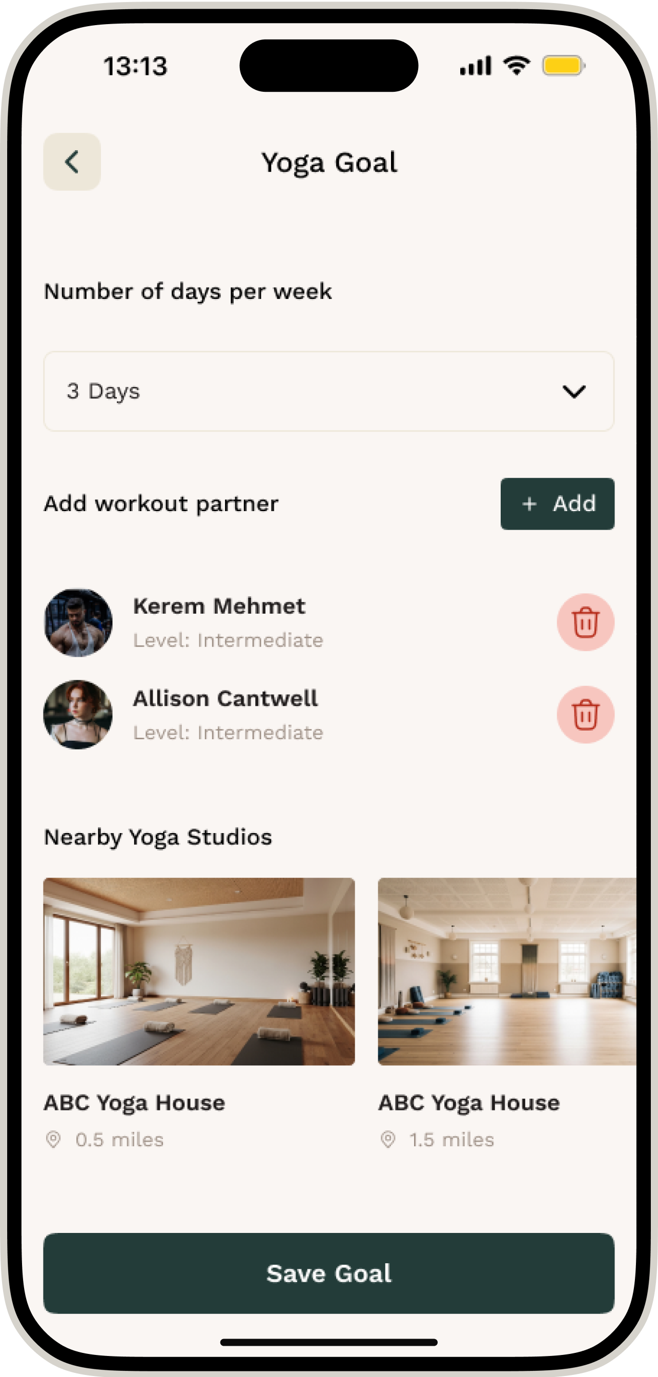 Aara goal setting feature on a phone